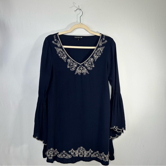 Double Zero Hippie Boho Embroidered Bohemian 70's Bell Sleeve Tunic Blouse Sz S - Picture 7 of 12